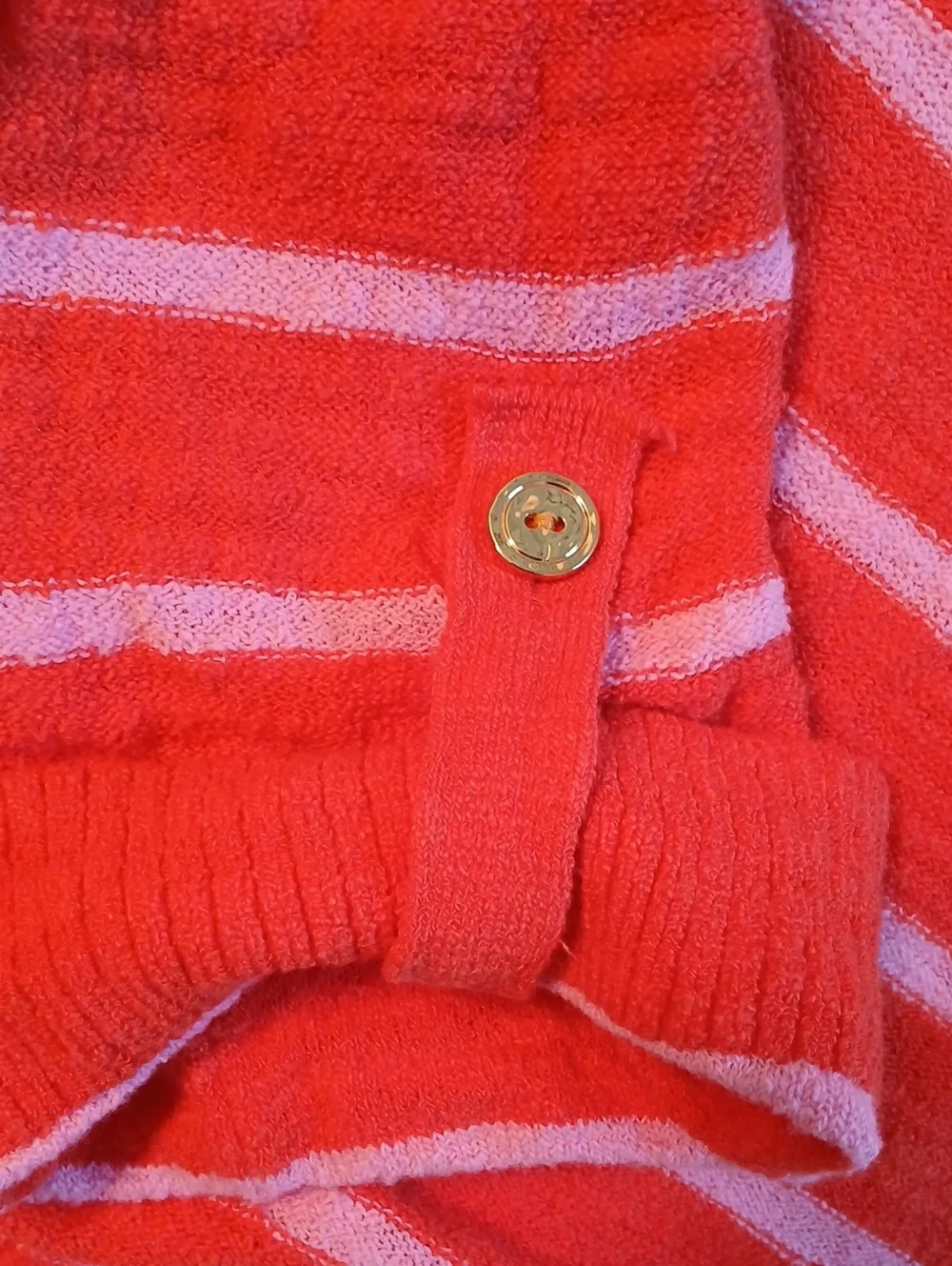 LOFT Coral & Light Pink Striped V-Neck Button Light Sweater Knit Pullover Small